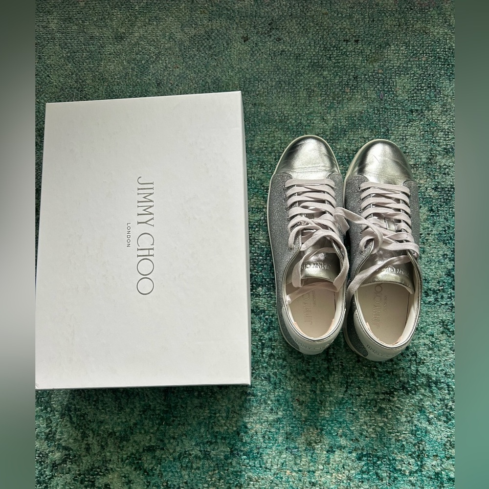 Jimmy Choo Silver Glitter Sneakers- size 41. Great condition. With box